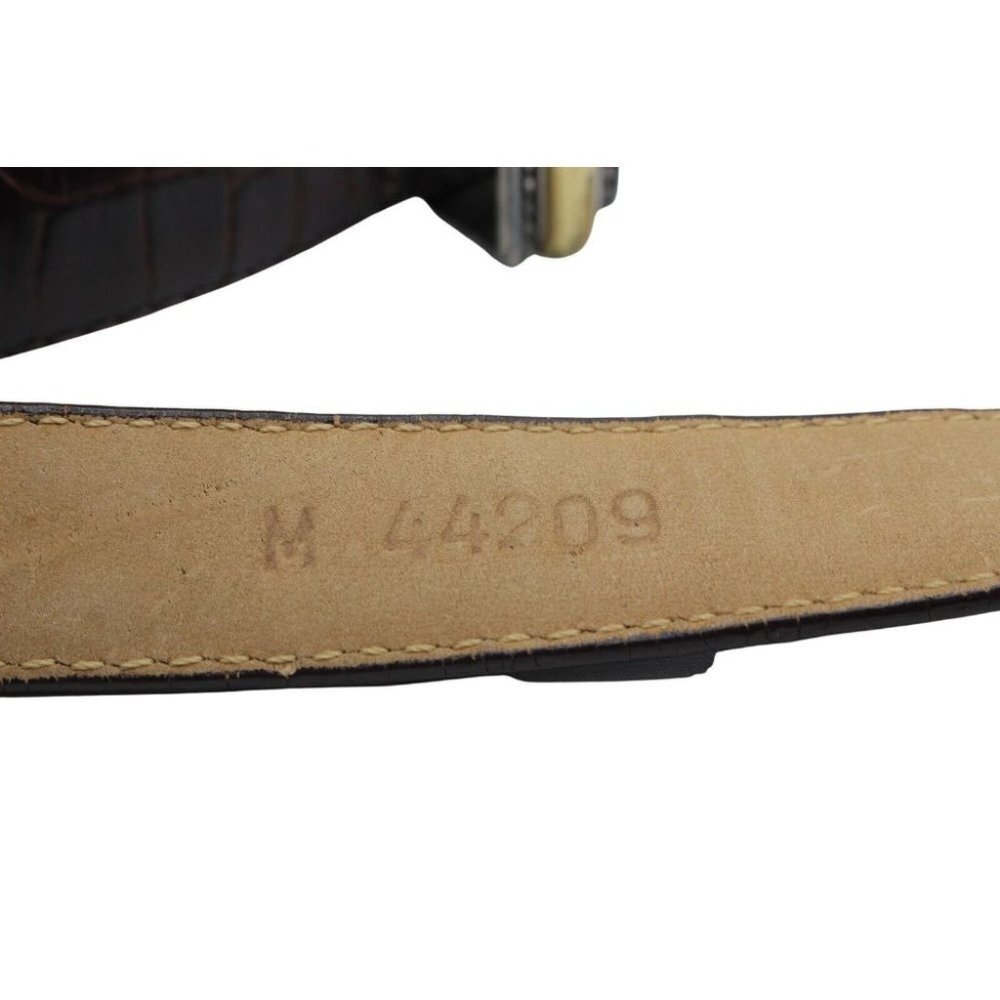 Brighton Brown Croc Grain Leather Silver Gold Hinged Belt #44209 Size M - Picture 5 of 9